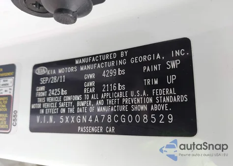 2012 Kia Optima Ex from USA, damaged, VIN 5XXGN4A78CG008529